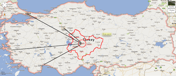 Up in the Air - Balloons and Sunrise in Cappadocia Plus Caves 8 Turkey-map-Cappadocia.png